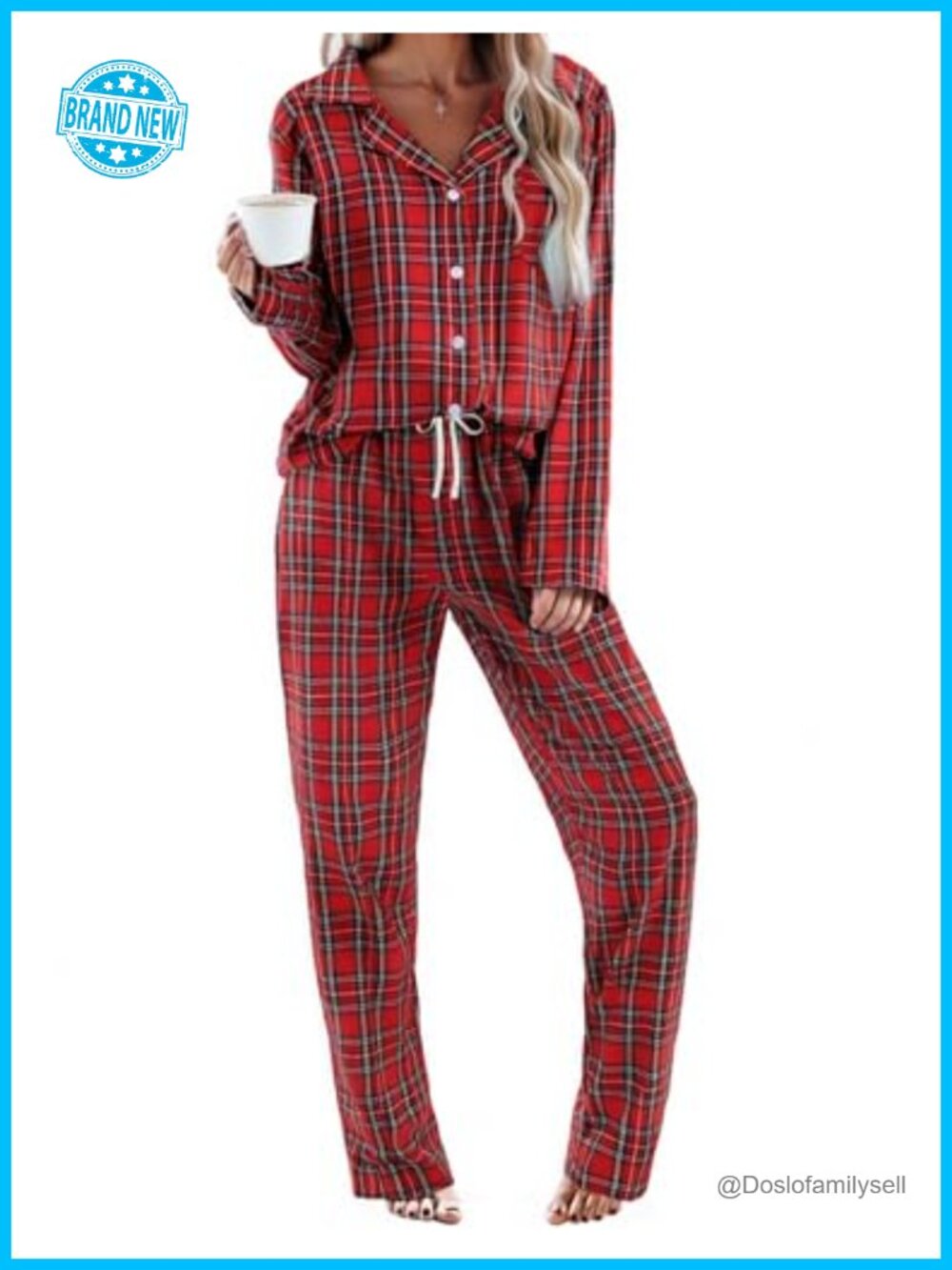 Ekouaer Women's Cotton Plaid Pajama Set 2 Piece Long Sleeve Button Down